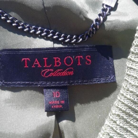 Talbots Blazer Cape Puritan Collar 2 Button Textured Metallic Green Size 10 - Picture 3 of 9